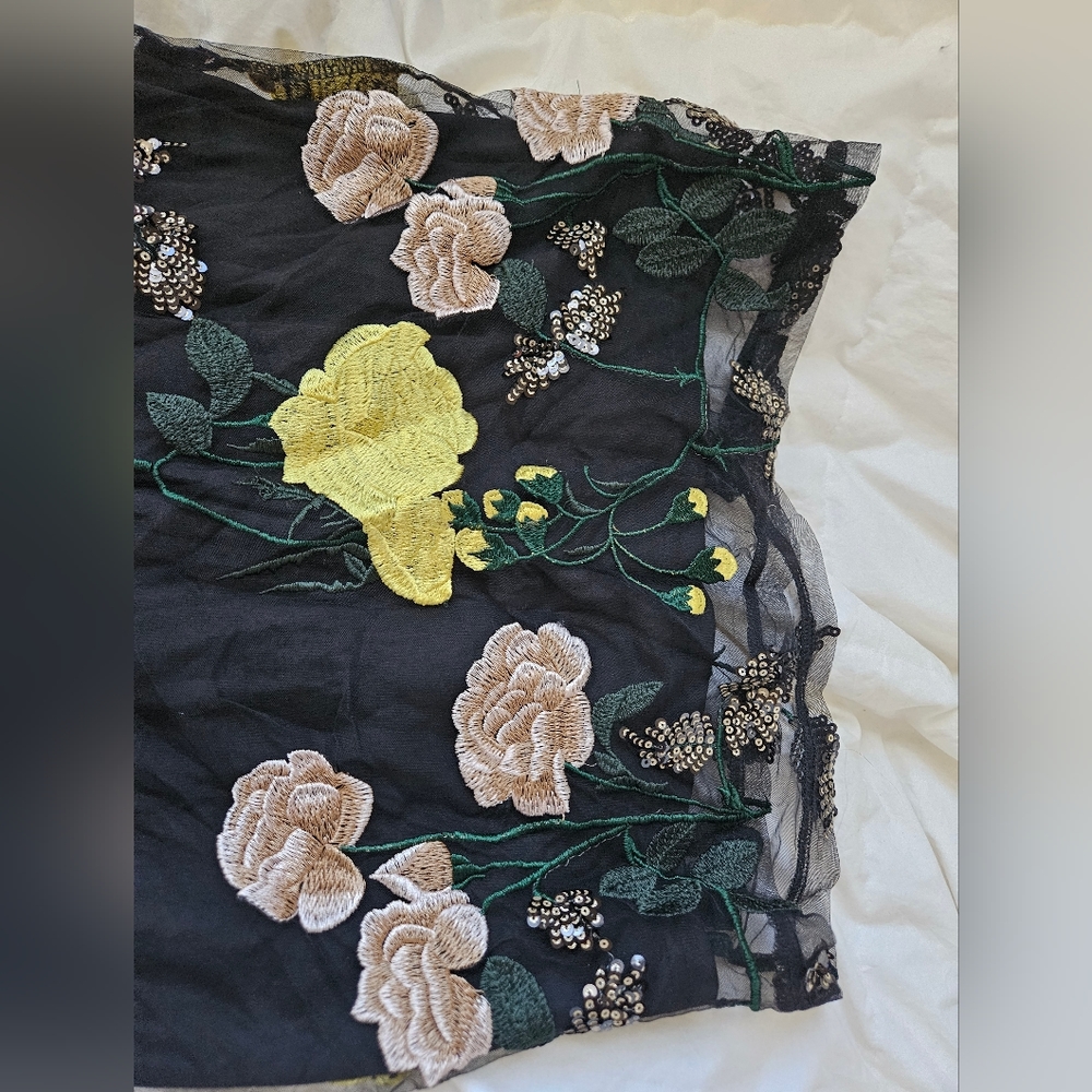 Lulu's Black Mini Dress with Yellow & Blush Floral Embroidery - Picture 4 of 7